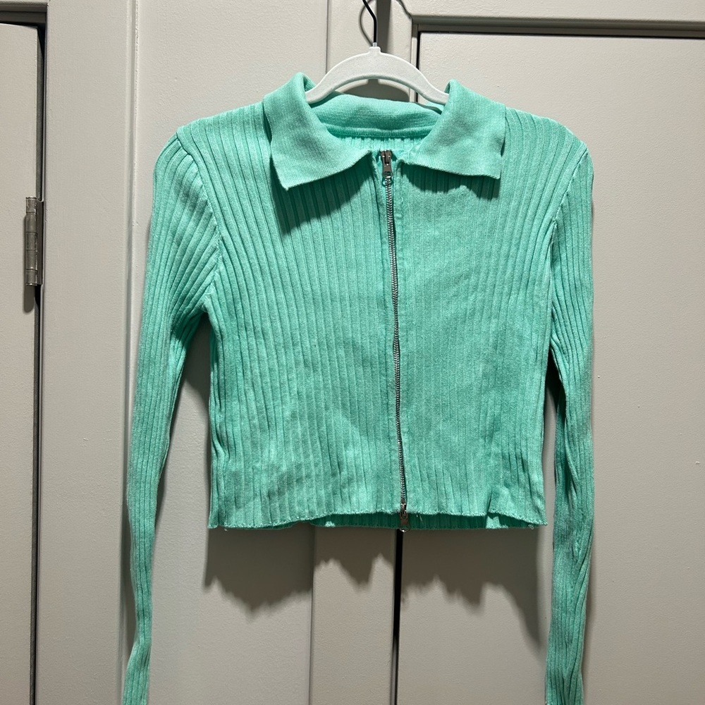 Mint Zip-Up Crop Top